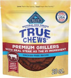 Blue Buffalo True Chews Premium Grillers with Real Steak Grain-Free Dog Treats, 20-oz bag