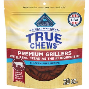Blue Buffalo True Chews Premium Grillers with Real Steak Grain-Free Dog Treats, 20-oz bag