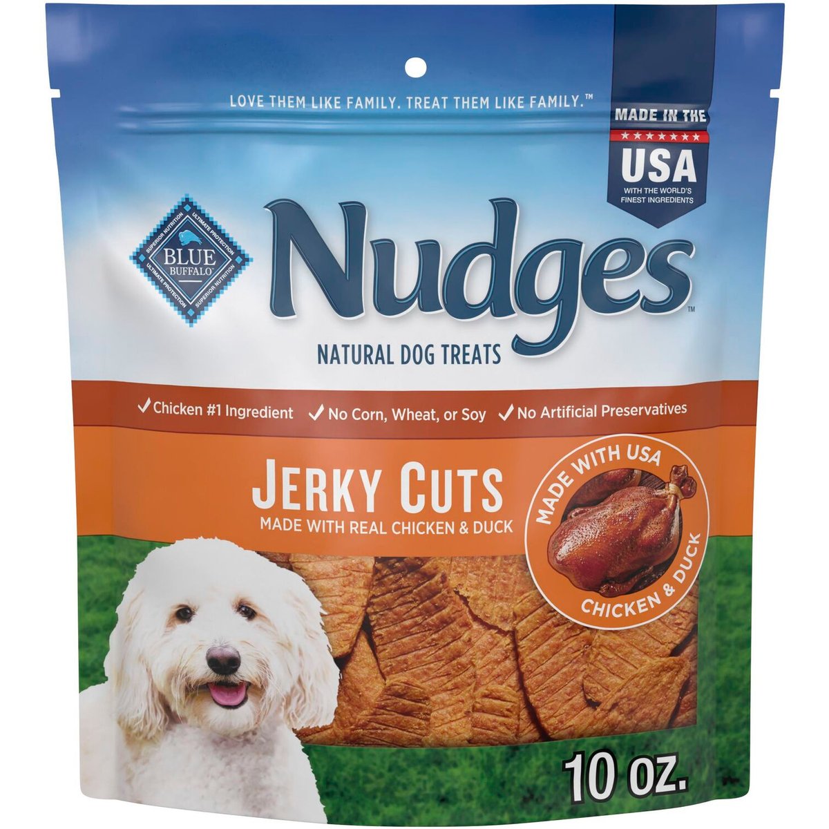 Blue Buffalo Nudges Jerky Cuts Chicken & Duck Dog Treats, 10-oz bag