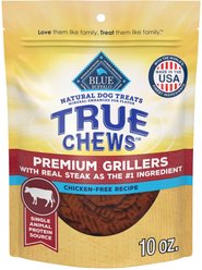 Blue Buffalo True Chews Premium Grillers with Real Steak Grain-Free Dog Treats, 10-oz bag