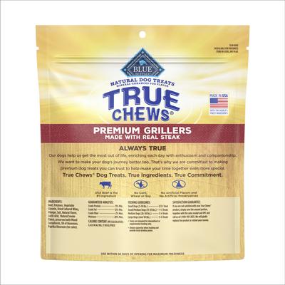 Show full view: Blue Buffalo True Chews Premium Grillers with Real Steak Grain-Free Dog Treats, 20-oz bag slide 3 of 10