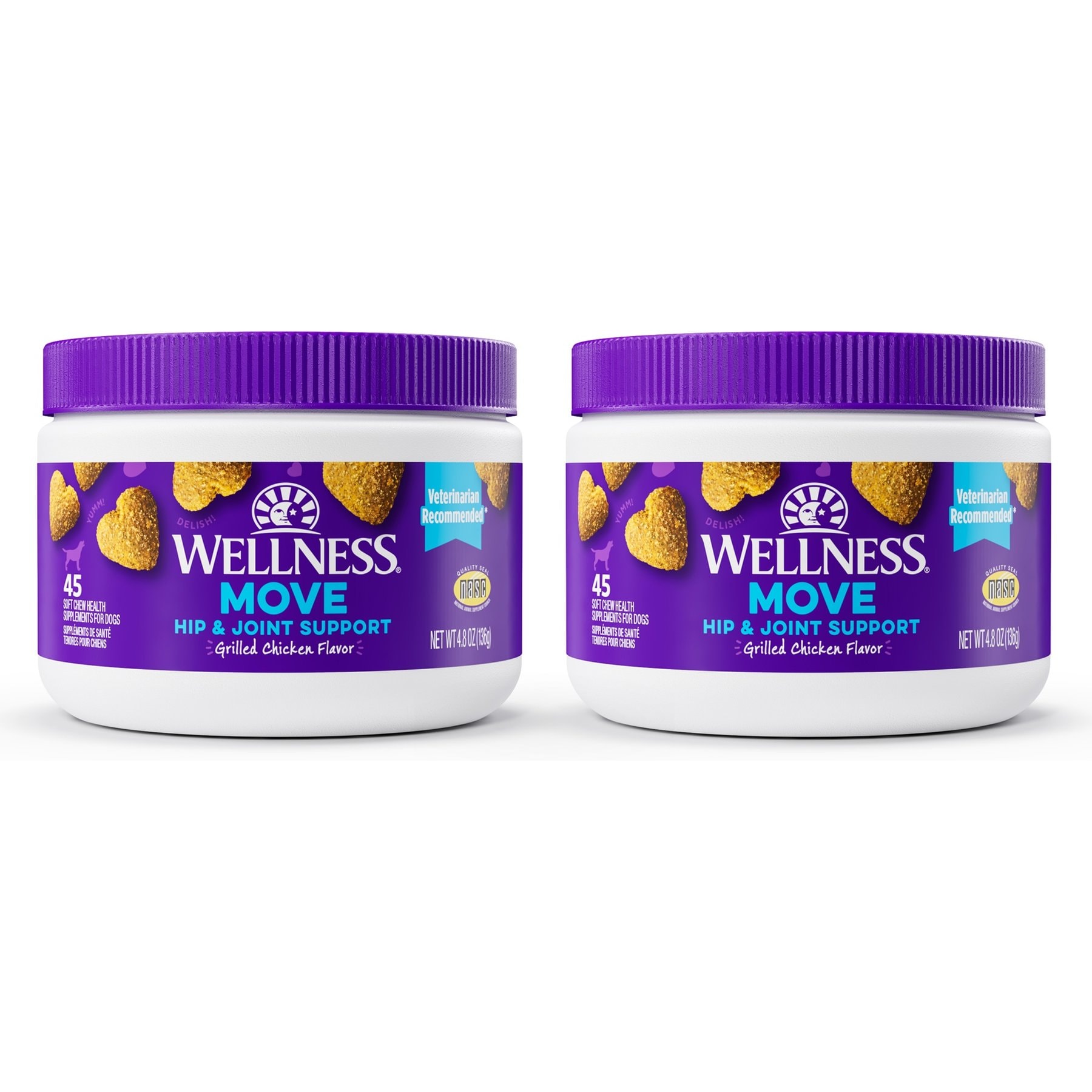Wellness Move Hip & Joint Chicken Flavor Chew Supplements for Dogs, 90 count bundle