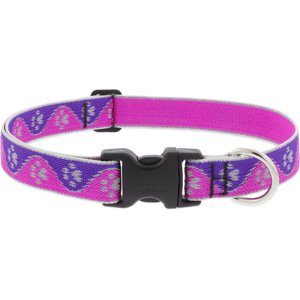 LupinePet Reflective Paws Dog Collar, Pink Paws, Large: 16 to 28-in neck, 1-in wide