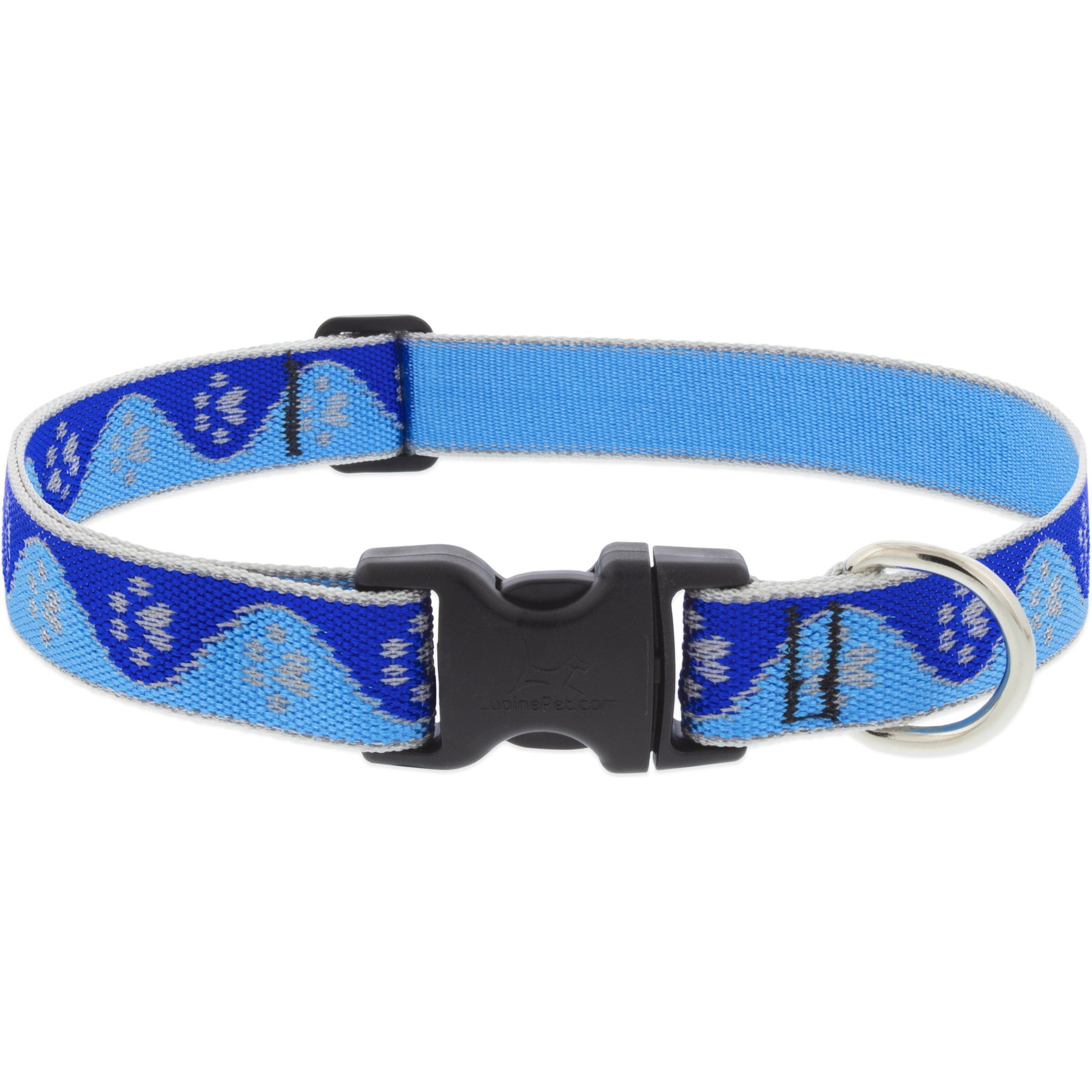 LupinePet Reflective Paws Dog Collar, Blue Paws, Medium: 12 to 20-in neck, 1-in wide
