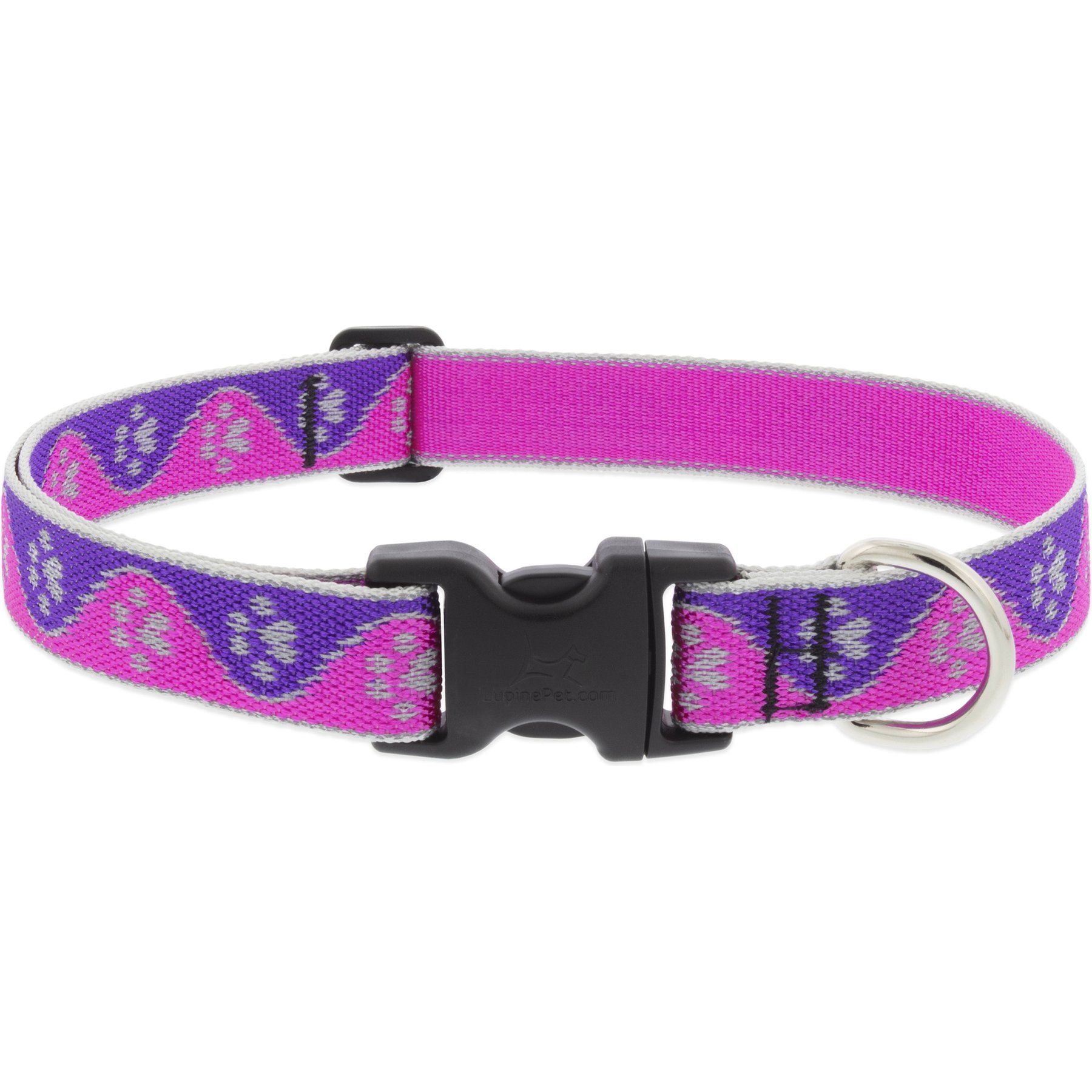 LupinePet Reflective Paws Dog Collar, Pink Paws, Medium: 12 to 20-in neck, 1-in wide