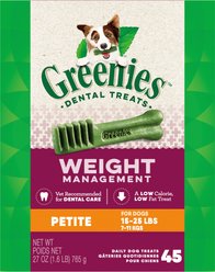Greenies Weight Management Petite Natural Dental Dog Treats, 45 count
