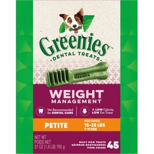 Greenies Weight Management Petite Natural Dental Dog Treats, 45 count