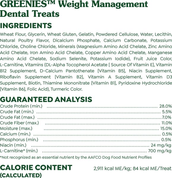 Greenies Weight Management Natural Teenie Dental Dog Treats, 96 count