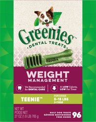Greenies Weight Management Natural Teenie Dental Dog Treats, 96 count
