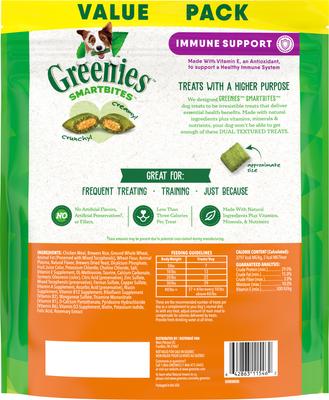 Show full view: Greenies Smartbites Immune Support Chicken Flavor Crunchy & Soft Dog Treats, 28-oz pouch slide 3 of 11