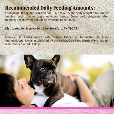 Show full view: Merrick Lil' Plates Petite Pates Premium Grain-Free Turkey Dinner Wet Dog Food, 3-oz can, case of 24 slide 10 of 12