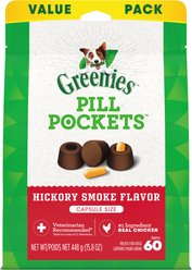 Greenies Pill Pockets Canine Hickory Smoke Flavor Natural Dog Treats, Capsule Size, 60 count
