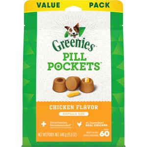 Greenies Pill Pockets Canine Chicken Flavor Dog Treats, Capsule Size, 60 count