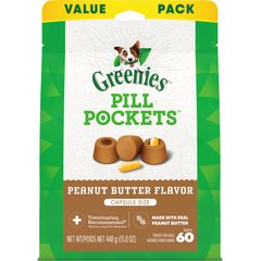 Greenies Pill Pockets Canine Real Peanut Butter Flavor Dog Treats, Capsule Size, 60 count