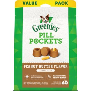 Greenies Pill Pockets Canine Real Peanut Butter Flavor Dog Treats, Capsule Size, 60 count