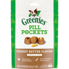 Greenies Pill Pockets Canine Real Peanut Butter Flavor Dog Treats, Capsule Size, 30 count
