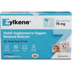Vetoquinol Zylkene 75-mg Capsules Calming Supplement for Small Dogs & Cats, 14 count
