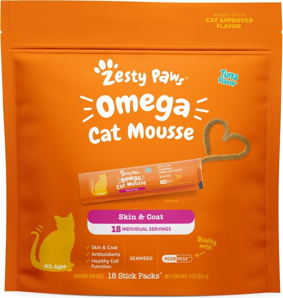 Zesty Paws Omega Skin & Coat Tuna Mousse Lickable Squeeze Supplement for Cats, 18 count