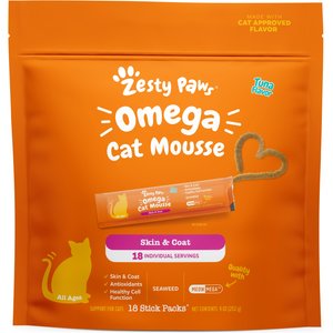 Zesty Paws Omega Skin & Coat Tuna Mousse Lickable Squeeze Supplement for Cats, 18 count