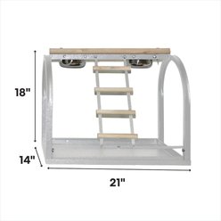 A&E Cage Company Table Bird Stand with Ladders & Cups, White slide 2 of 2