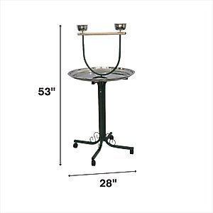 A&E Cage Company T-Bird Stand with Casters & Stainless Steel Dishes, Black