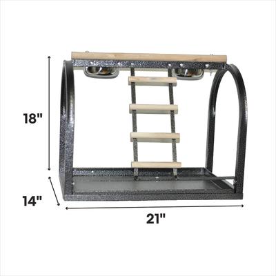 Show full view: A&E Cage Company Table Bird Stand with Ladders & Cups, Black slide 2 of 3