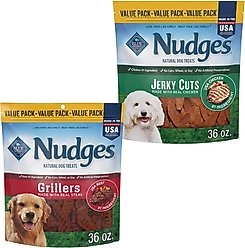 Blue Buffalo Nudges Grillers Steak + Jerky Cuts Chicken Natural Dog Treats, 36-oz bag
