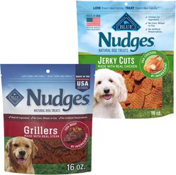 Blue Buffalo Nudges Grillers Steak + Jerky Cuts Chicken Natural Dog Treats, 16-oz bag