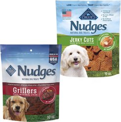 Blue Buffalo Nudges Grillers Steak + Jerky Cuts Chicken Natural Dog Treats, 10-oz bag