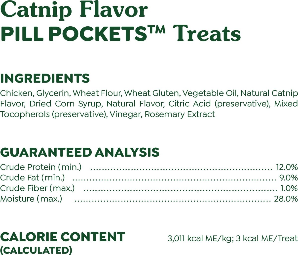 Greenies Pill Pockets Feline Catnip Flavor Natural Soft Adult Cat Treats, 1.6-oz pouch