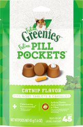Greenies Pill Pockets Feline Catnip Flavor Natural Soft Adult Cat Treats, 1.6-oz pouch, 45 count