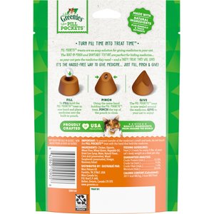 Greenies Pill Pockets Feline Chicken Flavor Natural Soft Adult Cat Treats, 3-oz bag, 85 count