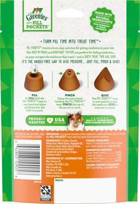 Show full view: Greenies Pill Pockets Feline Chicken Flavor Natural Soft Adult Cat Treats, 3-oz bag, 85 count slide 3 of 11