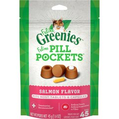 Greenies Pill Pockets Feline Natural Salmon Flavor Soft Adult Cat Treats, 45 count
