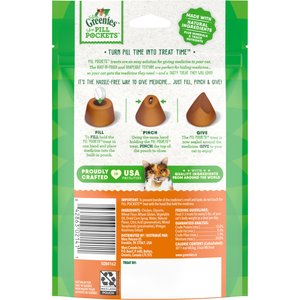 Greenies Pill Pockets Feline Chicken Flavor Natural Soft Adult Cat Treats, 1.6-oz bag, 45 count