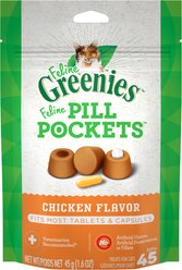 Greenies Pill Pockets Feline Chicken Flavor Natural Soft Adult Cat Treats, 1.6-oz bag, 45 count