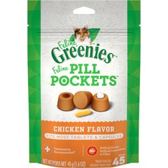 Greenies Pill Pockets Feline Chicken Flavor Natural Soft Adult Cat Treats, 1.6-oz bag, 45 count