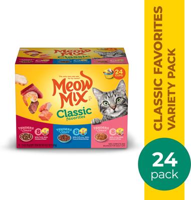 Show full view: Meow Mix Classic Favorites Tenders in Sauce Variety Pack Wet Cat Food, 2.75-oz cup, case of 24 slide 4 of 11