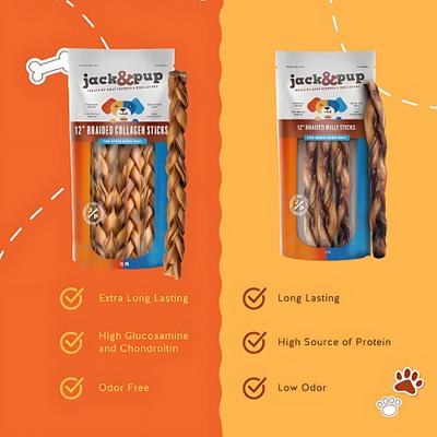 Show full view: Jack & Pup 12-inch Beef Braided Collagen Sticks Dog Chews, 8 count slide 6 of 8