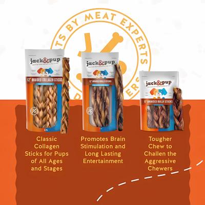 Show full view: Jack & Pup 12-inch Beef Braided Collagen Sticks Dog Chews, 8 count slide 5 of 8