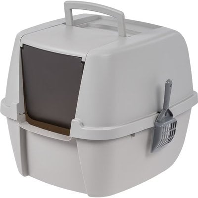 IRIS IRIS Portable Hooded Cat Litter Box with Scoop & Handle, Gray, Large