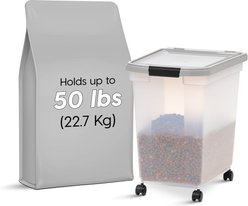 IRIS WeatherPro Airtight Dog, Cat & Bird Food Storage Container, Clear/Gray, Large