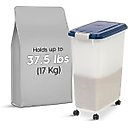 IRIS WeatherPro Airtight Dog, Cat, Bird & Small Pet Food Storage Container with Casters, Pearl & Navy, 35-lb
