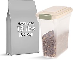 IRIS WeatherPro Airtight, Dog, Cat, Bird & Small-Pet Food Storage Container, Almond & Clear, 12.5-lbs/15-qt