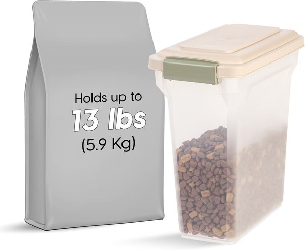 Show full view: IRIS WeatherPro Airtight, Dog, Cat, Bird & Small-Pet Food Storage Container, Almond & Clear, 12.5-lbs/15-qt slide 1 of 11