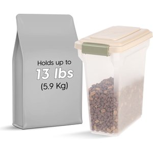 IRIS WeatherPro Airtight, Dog, Cat, Bird & Small-Pet Food Storage Container, Almond & Clear, 12.5-lbs/15-qt