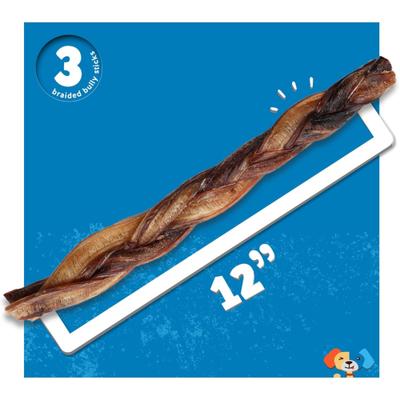 Show full view: Jack & Pup Odor Free 12-inch Braided Beef Bully Stick Dog Chews, 3 count slide 4 of 8