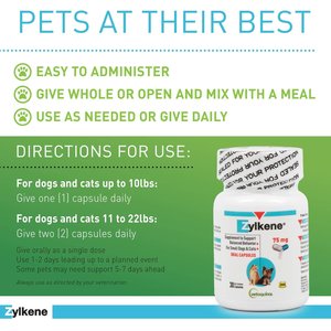 Vetoquinol Zylkene 75-mg Capsules Calming Supplement for Small Dogs & Cats, 30 count