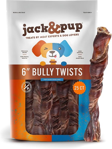 JACK PUP 6-inch Twisted Beef Bully Stick Dog Chews, 25 count