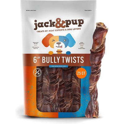 Jack & Pup Jack & Pup 6-inch Twisted Beef Bully Stick Dog Chews, 25 count